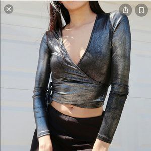 American Apparel Gunmetal Metallic Jersey Wrap Top